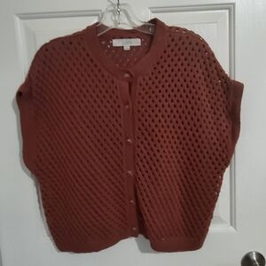 LOFT Women's Warm Brown Open-Knit Cardigan